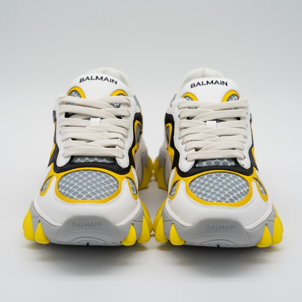 size 43 10 US Balmain B-East White Black Yellow Sneakers Leather Mesh - Picture 2 of 14